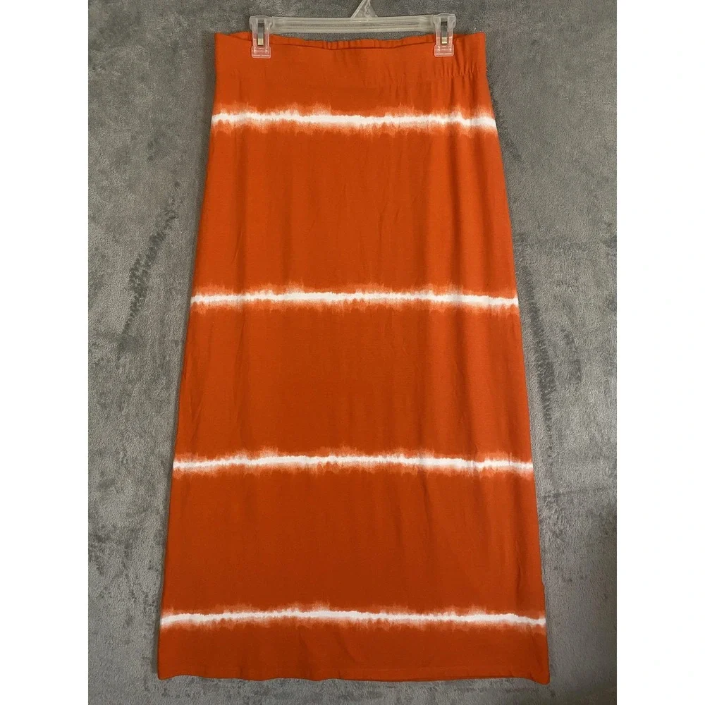 Chico's Skirt Womens Size‎ 1 Orange White Tie Dye Long Stretch Casual Colorful